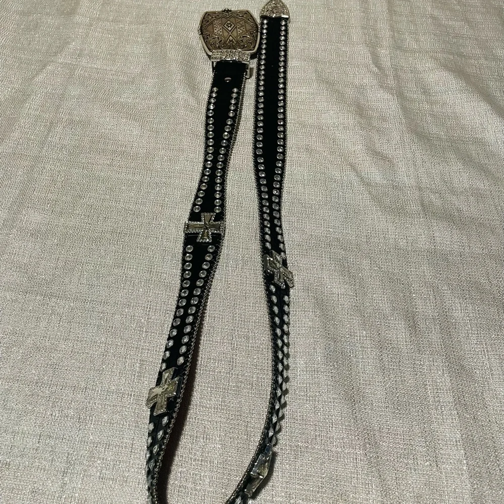 Blazin Roxx Black Leather Western Belt with Ornate Silver Buckle - Picture 5 of 11